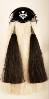 Real Horse Hair Sporran with plain design cantle with plain design bells on tassels, with chain leather straps to suit adult men.